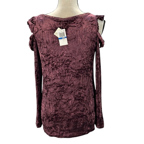 Ultra Flirt Long Sleeve Cold Shoulder Velvet Blouse - Purple - size Small - Picture 3 of 9